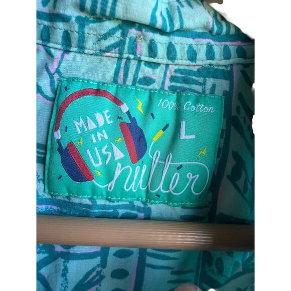 The Nutter Vintage Men's Blue Tribal Button Up Shirt Made in USA Size Large - Picture 3 of 6